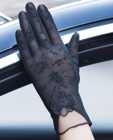 レディース UVカット日焼止め　花飾り手袋（F07A)黒、グレー２点セット