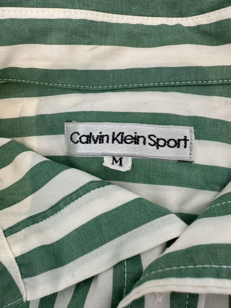 AP9 Calvin Klein Sport　カルバンクライン スポーツ シャツ 長袖　カッターシャツ　ストライプ コットン M USED_画像9