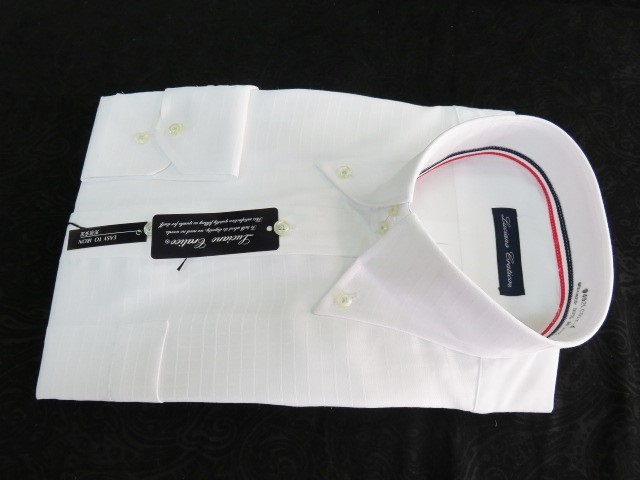 QE ビジネスシャツ Yシャツ Mサイズ 39 80 Wボタン ボタンダウン 新品 長袖 形態安定 ホワイト 白地 無地 メンズ 紳士用の画像3
