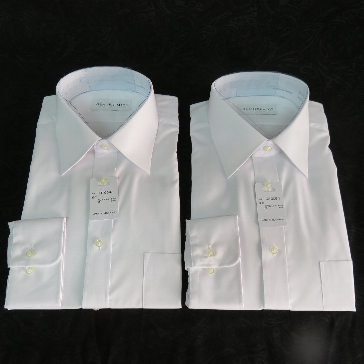 F2 新品 長袖 ビジネスシャツ ワイド Lサイズ LLサイズ 42-82 形態安定加工 2枚セット ホワイト 白地 Yシャツ メンズ 男性用 会社 通勤_画像2