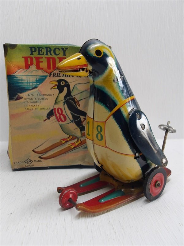 野村トーイ PERCY PENGUIN ブリキ 1950年代 当時物 日本製 フリクション ペンギン スキー 箱付 雑貨