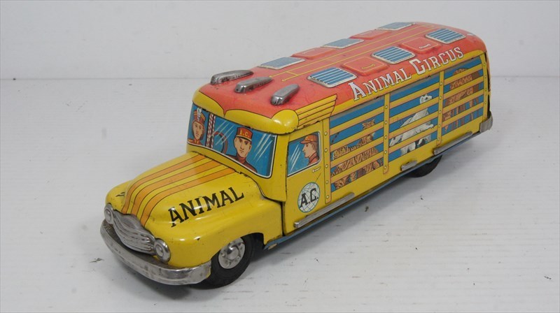 [珍品]ANIMAL CIRCUS ANIMAL TRAILER ブリキ フリクション ボンネットバス トレーラー 1950年代 当時物 バス 雑貨