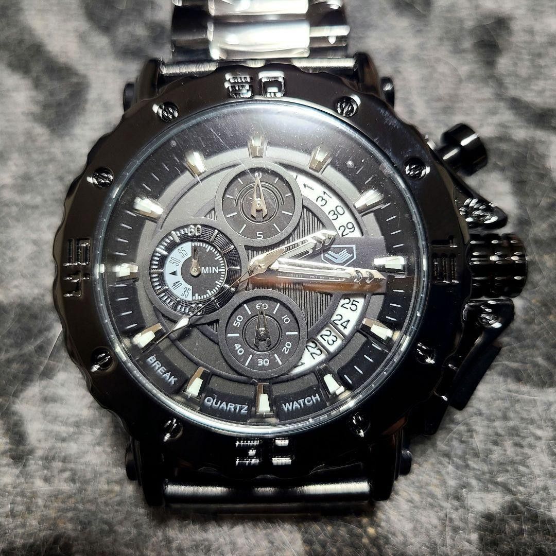 【新品】ニクト　ブラック　大型フェイス　ステンレス　メンズ　腕時計　ウォッチ　クロノグラフ