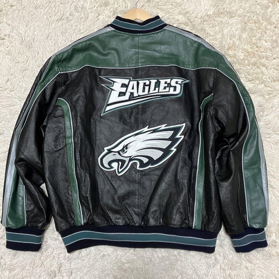 NFL PHILADELPHIA EAGLES フィラデルフィア イーグルス スタジャン オールレザー スタジアムジャンパー  58SPORTS製/ブラック/黒 緑 銀