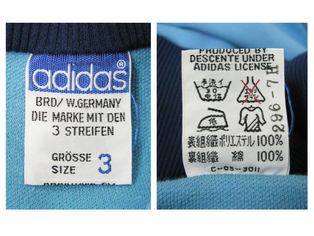 # Vintage adidas [ Adidas ] поясница нашивка 70\'s 80\'s запад Германия Descente производства бледно-голубой × темно-синий джерси 3 спортивная куртка #