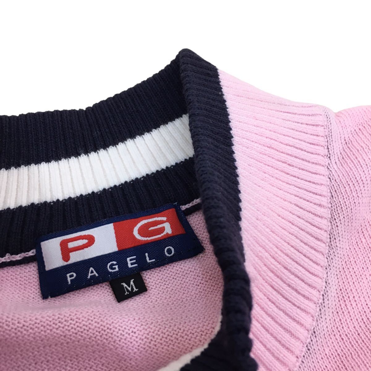 NC169 PG PAGELO パジェロ ハーフジップ コットン ニット デザイン セーター プルオーバー トップス メンズ M ピンク_画像6