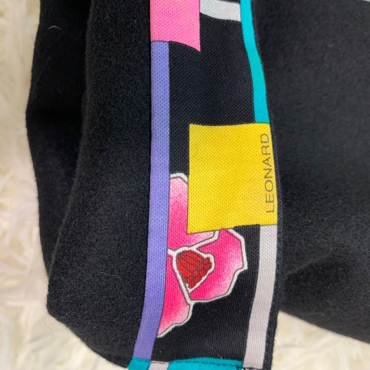美品!!希少デザインレオナールスポーツウールカシミヤ混フード付コート黒大きいサイズ