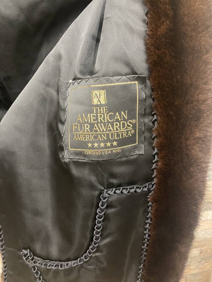 US23【1円～】未使用 最高級ミンクショール THE AMERICAN FUR AWARDS ブラウン mink 毛皮 サイズF アメリカンファーアワード_画像5