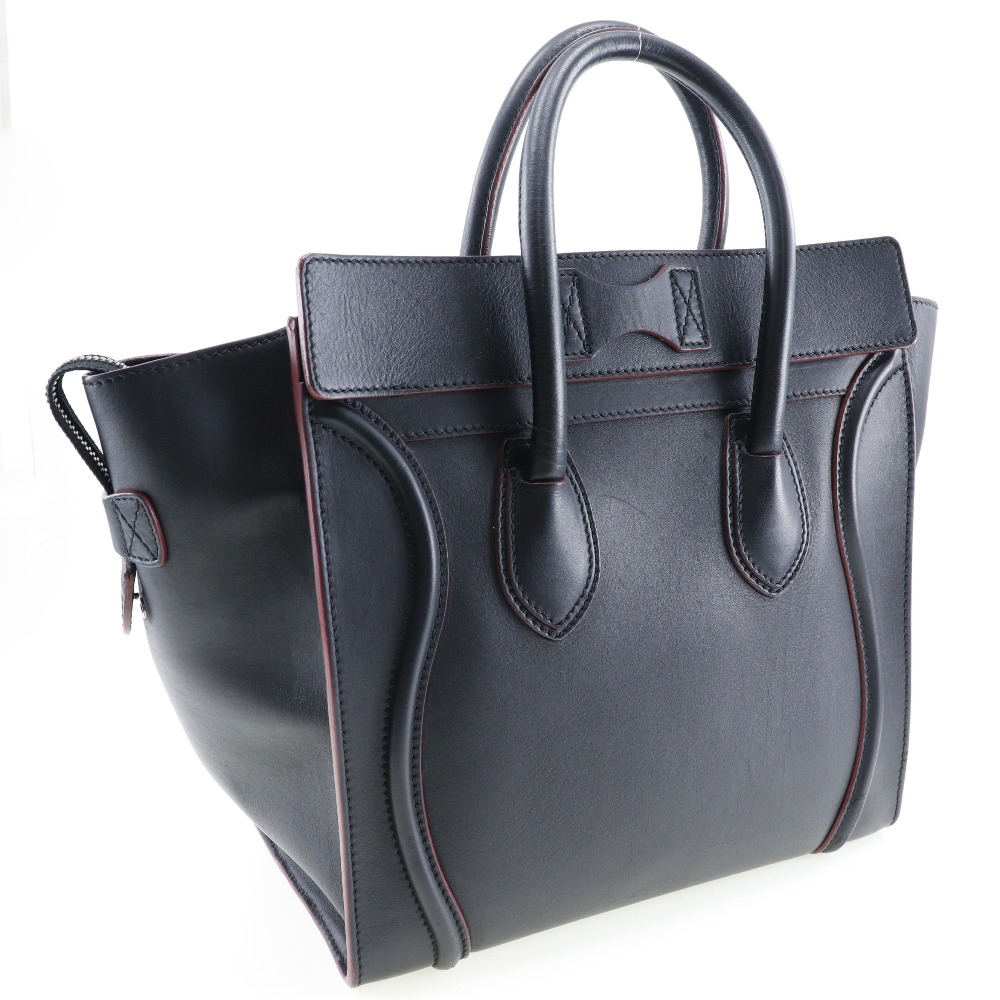 CELINE セリーヌ ラゲージ ミニショッパー トートバッグ カーフ 黒/赤 レディース【I191923138】中古_画像3