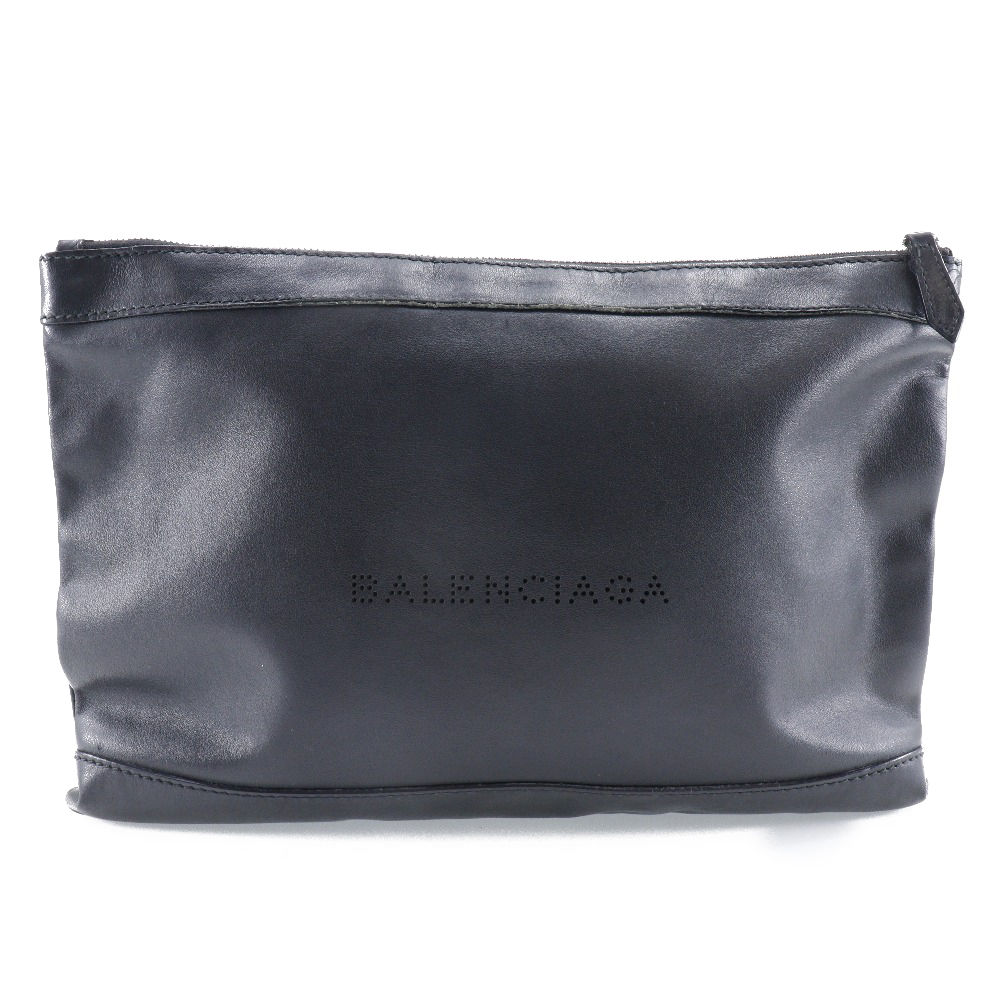 BALENCIAGA バレンシアガ ネイビークリップM 373834 クラッチバッグ ラムスキン 黒 ユニセックス【I191923119】中古_画像1