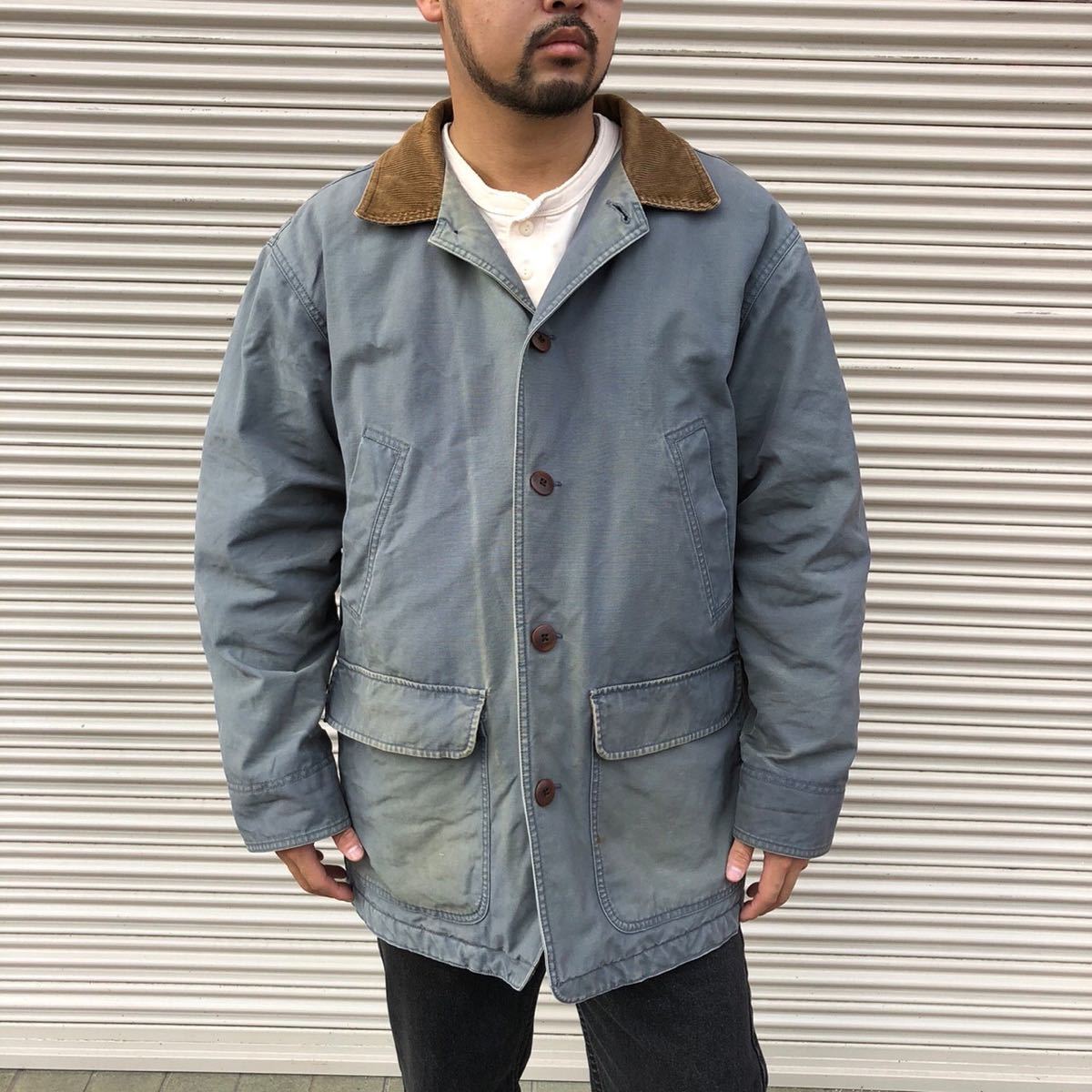 税込) 名作 LL M 襟コーデュロイ ワーク ヴィンテージ 90s コットン