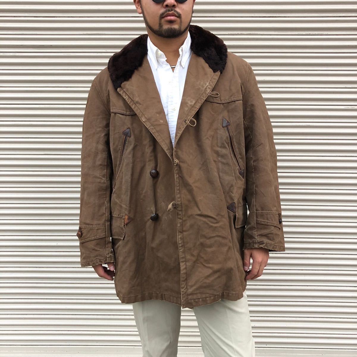 MF フランス軍 40s 50s ビンテージ ショールカラー 肉厚 レザー MF フランス軍 40s 50s ビンテージ ショールカラー 肉厚 レザー