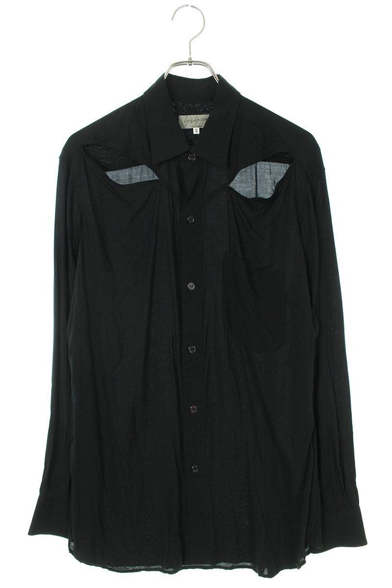 ヨウジヤマモトプールオム YOHJI YAMAMOTO POUR HOMME HG-B35-217 サイズ:2 ホールデザイン レーヨン長袖シャツ 中古 BS99_画像1