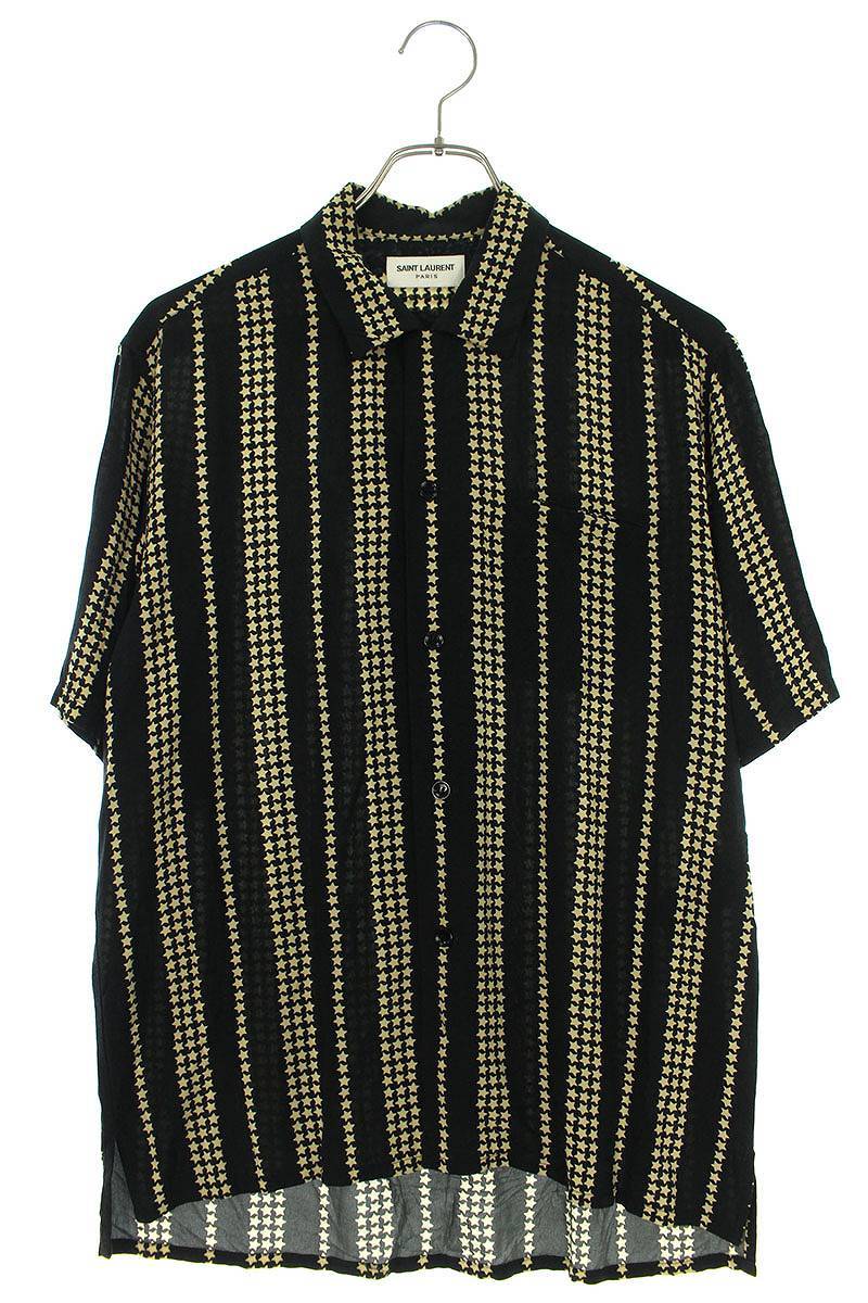  sun rolan Paris SAINT LAURENT PARIS 19SS 507592 Y821U size :38 Star stripe silk short sleeves shirt used SB01