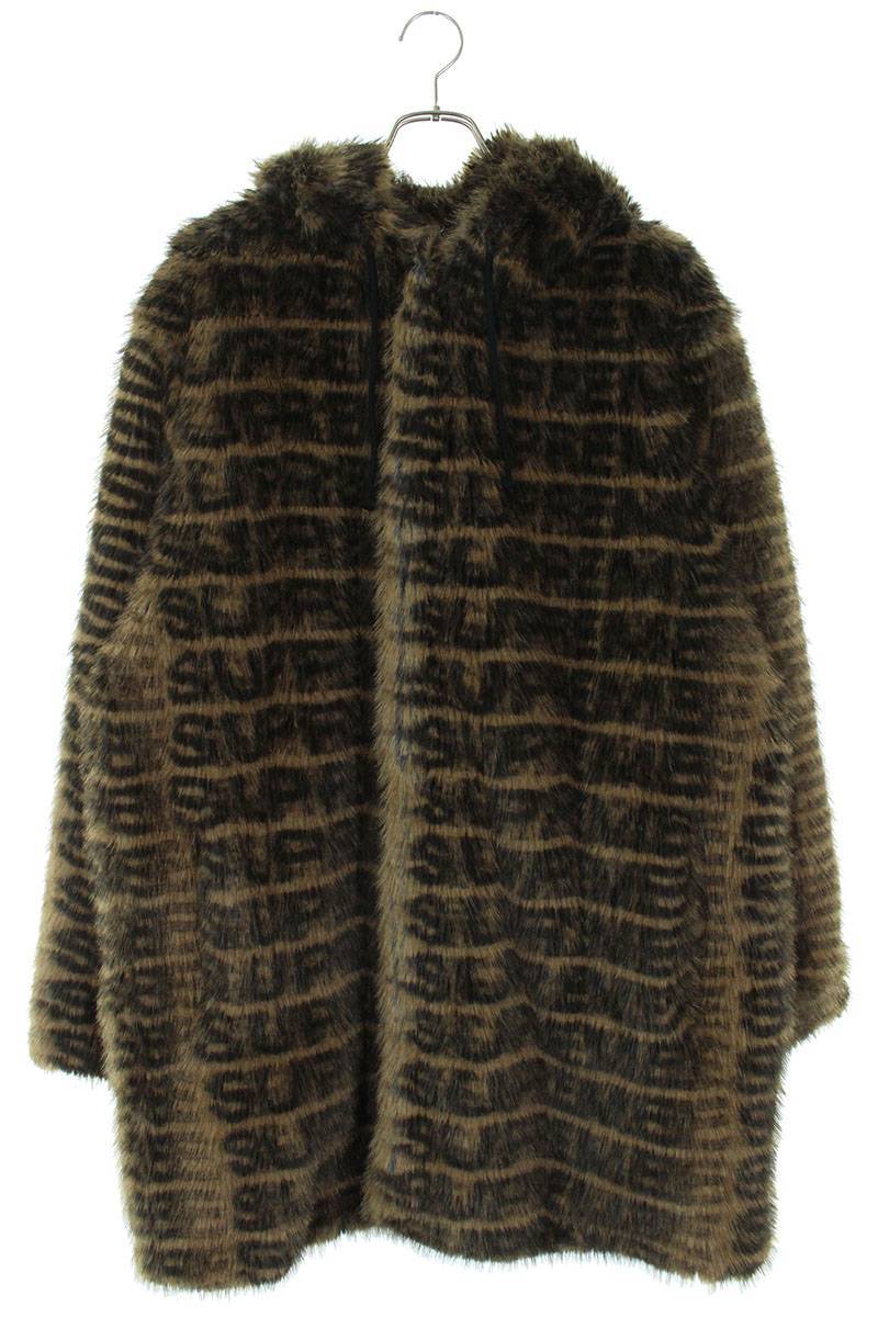 シュプリーム SUPREME 22SS Faux Fur Hooded Coat サイズ:XL ロゴ総柄フェイクファーコート 中古 OM10