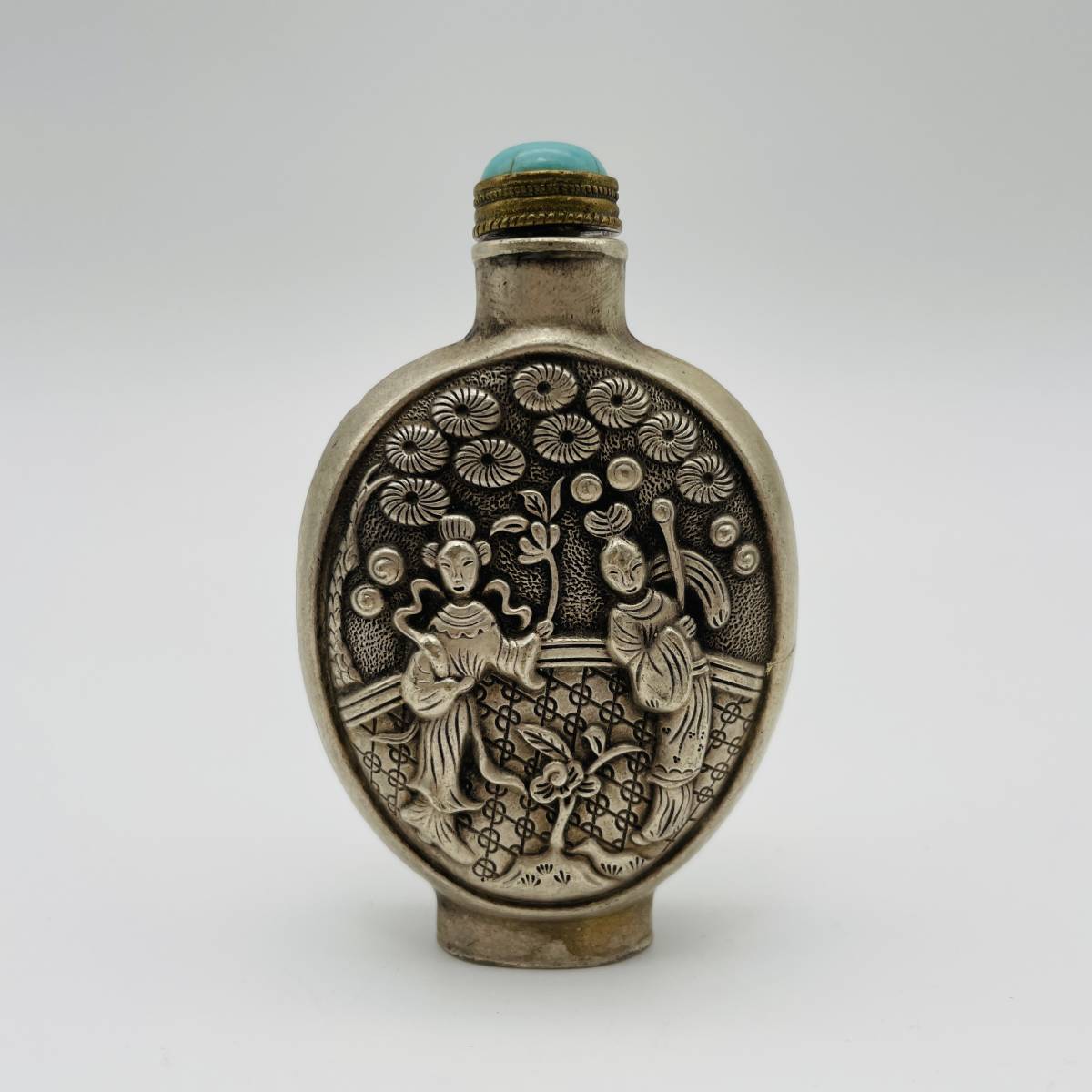 鼻煙壷 銀製 トルコ石 チベット 中国美術 中国古玩_画像2