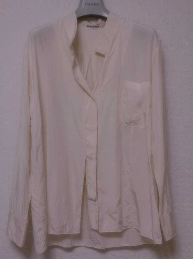 ハイデザイン 正規品 イタリア製 JIL SANDER ジルサンダー オンワード樫山 長袖 シルクシャツ サイズ32 オフホワイト