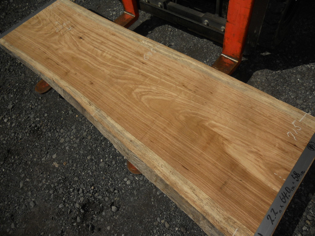 ベリ 長224cmX69～77cmX5.8cm 長期乾燥材299 無垢一枚板 テーブル カウンター素材 天板 家具製作材料 木材 ゼブラウッド代用 縞模様 全面杢