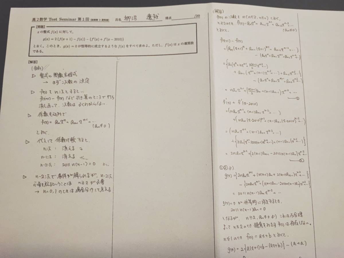 鉄緑会　栁沼先生　高2数学Testseminar　フルセット　上位クラス　河合塾　駿台　Z会　東進 　SEG _画像2