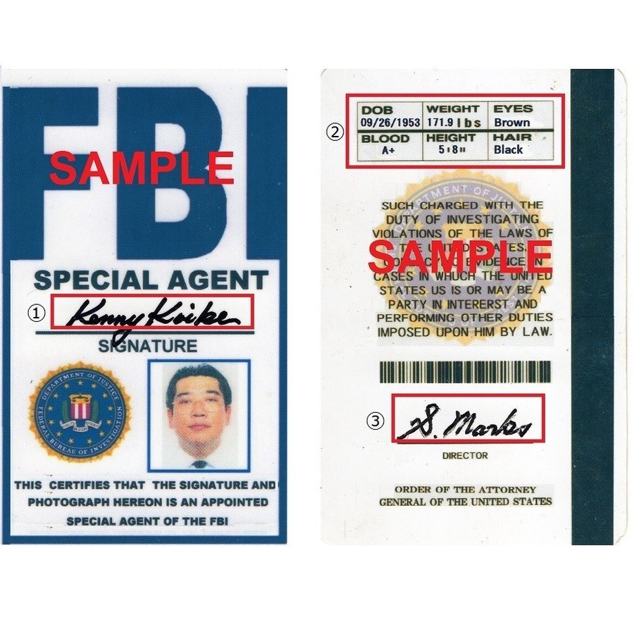 US　レプリカ　IDカード（FBI／アメリカ連邦捜査局） 両面 IDホルダー付 送料185円 _画像1