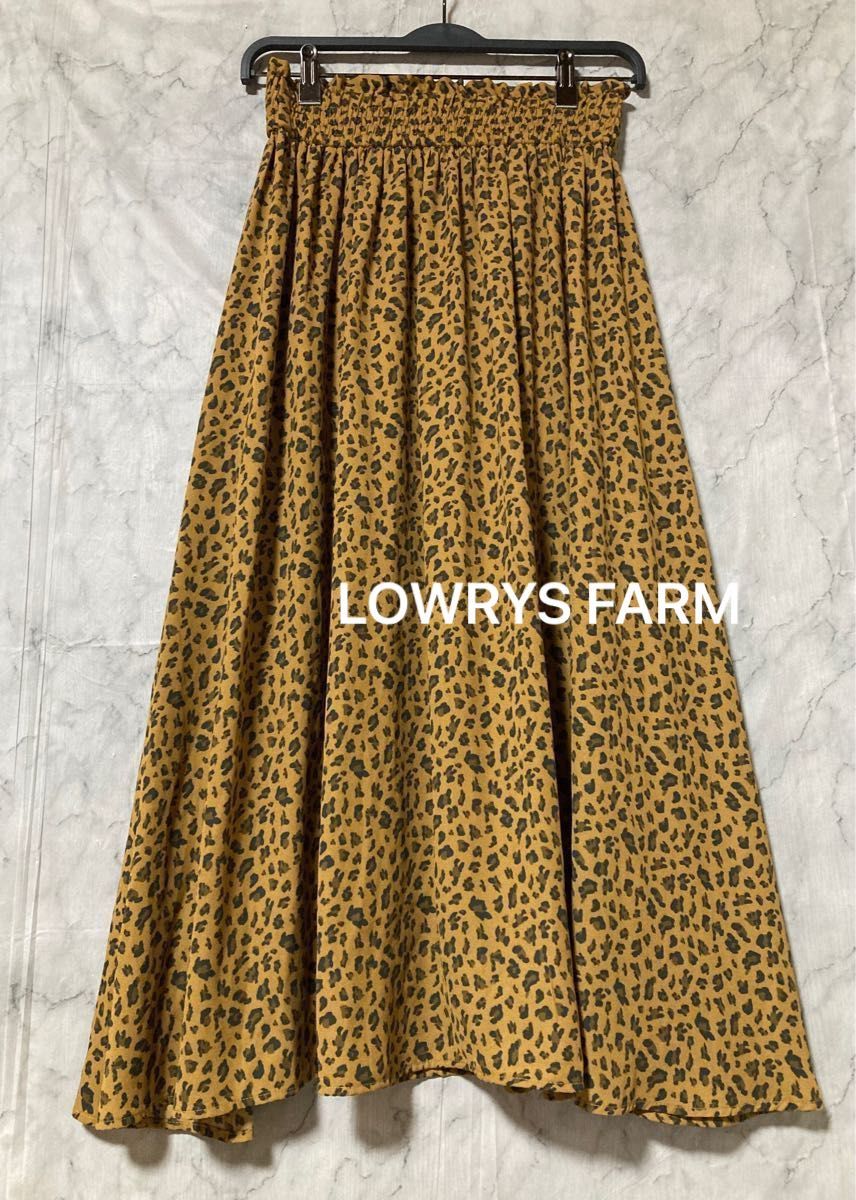 LOWRYS FARM レオパード柄　豹柄　フレア　ロングスカート　フリーサイズ ギャザースカート ウエストゴム ロングスカート