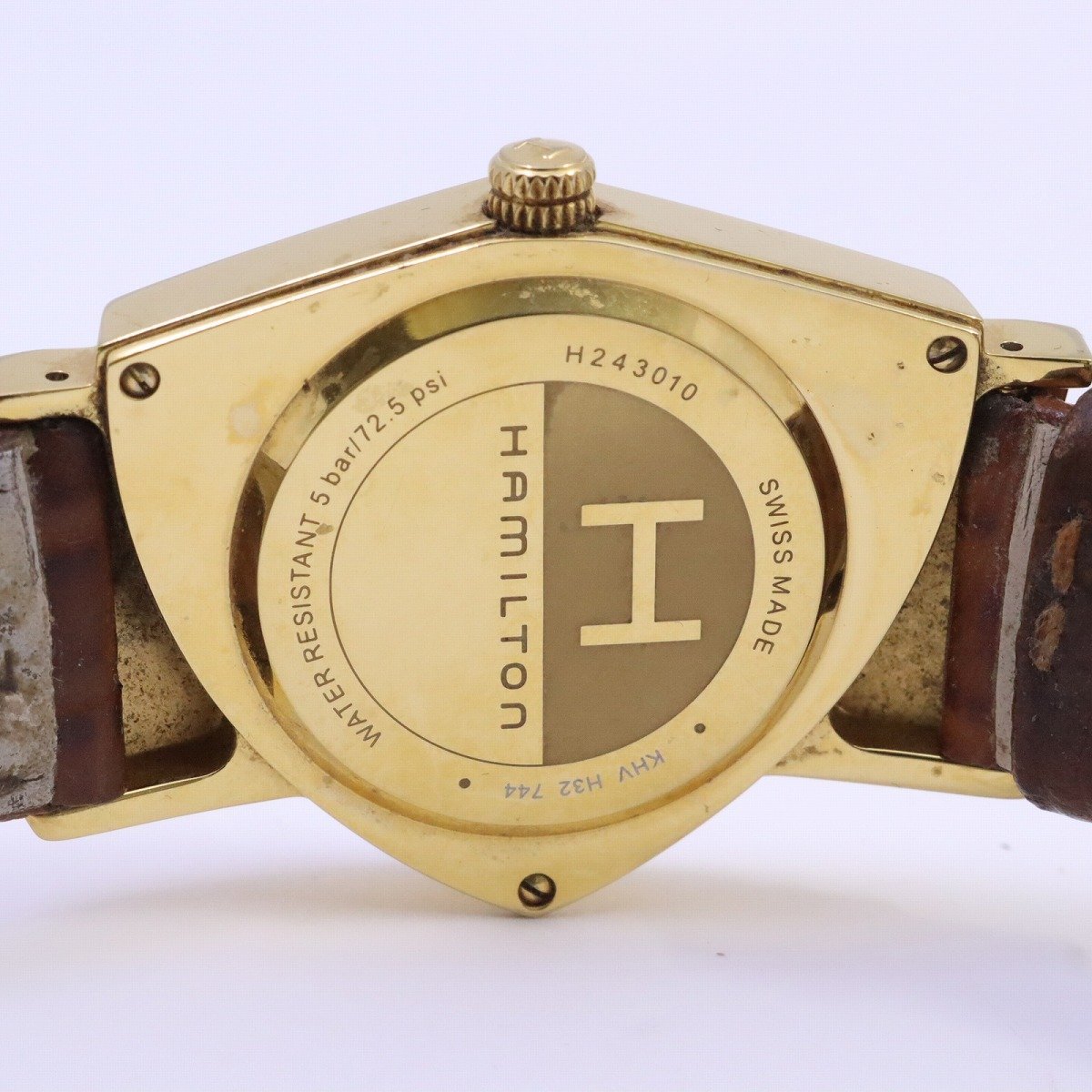 ハミルトン ベンチュラ クォーツ メンズ 腕時計 ゴールドGP 白文字盤 赤針 純正革ベルト H243010【いおき質店】_画像10