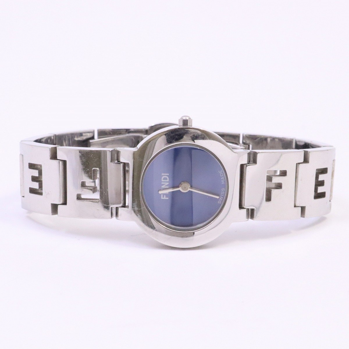  Fendi 3050L blur Swatch quartz lady's wristwatch blue face original SS belt [... pawnshop ]
