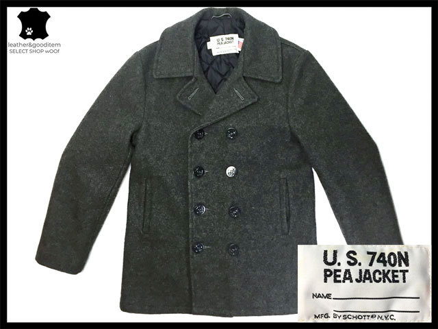 即決★Schott★USA製 メンズM~L ピーコート ショット 38 グレー系 ピージャケット Pコート ウールコート 米国製 軍物 ミリタリー PEAコート_画像1