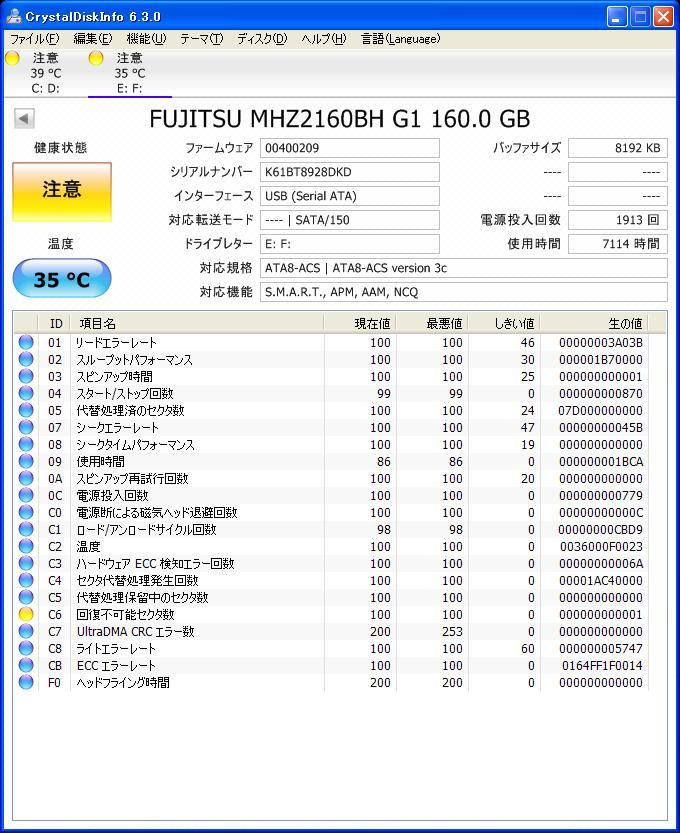 * Fujitsu MHZ2160BH 9.5mm 2.5 -inch HDD 160GB( Junk )*20231005