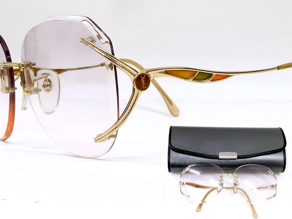 【侍】YVES SAINT LAURENT イヴサンローラン 1970年代 リムレス 眼鏡 メガネ ケース付 レア 20-619
