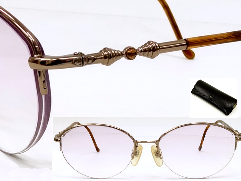 【侍】Christian Dior クリスチャンディオール CDロゴ メタル スクリューデザイン 眼鏡 メガネ ケース付 レア 20-618