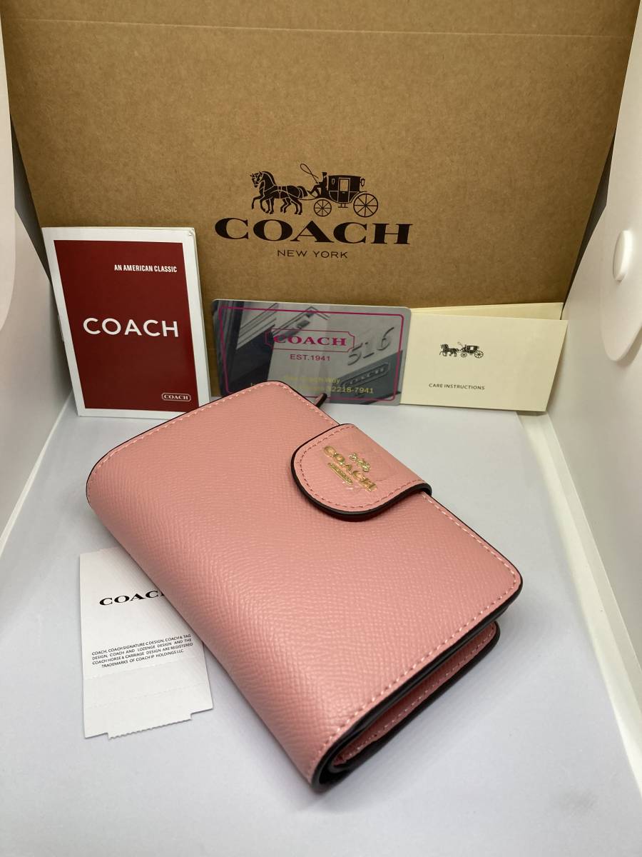 ☆新品未使用　正規品　COACH　コーチ　F6390　二つ折り財布　クロスグレイン　ミディアムコーナー　ジップ　IMOUS　トゥルーピンク☆_画像2