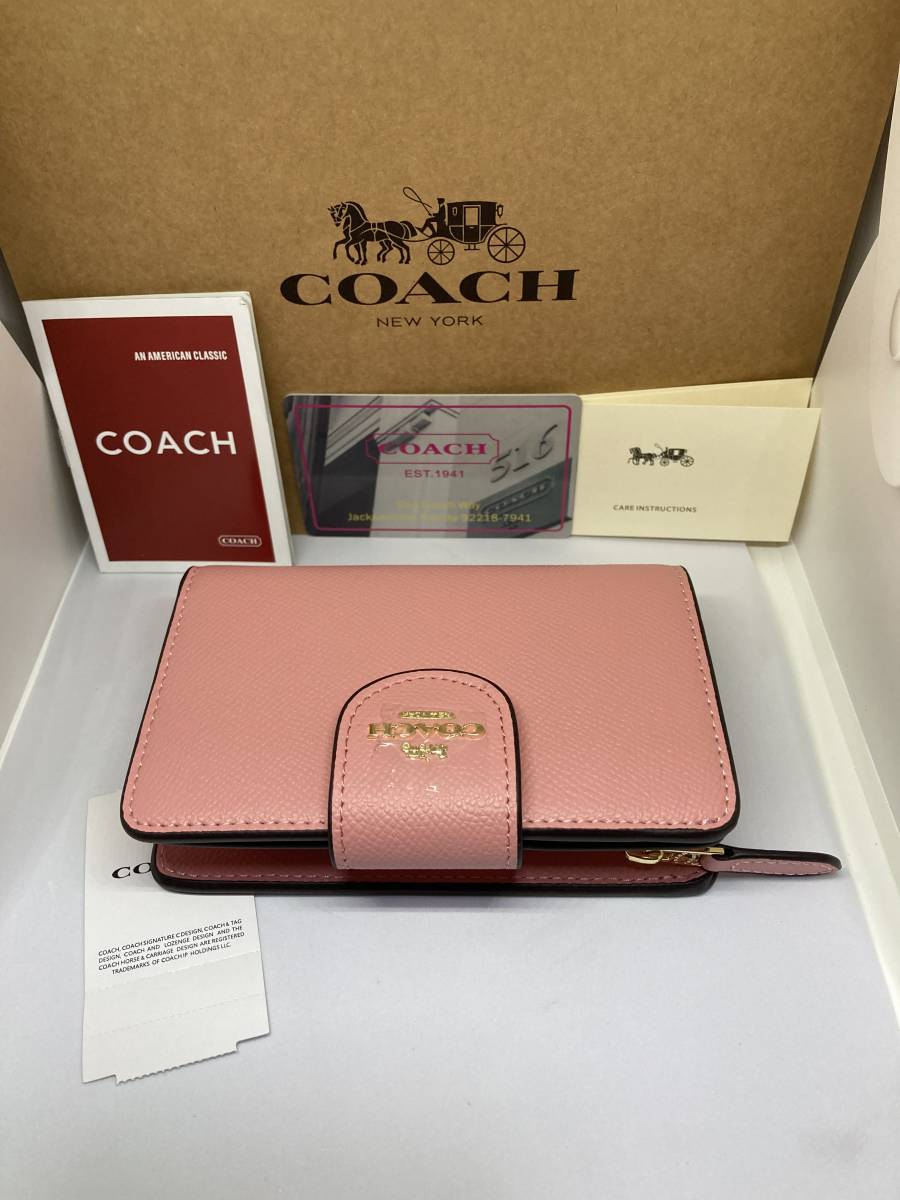 ☆新品未使用　正規品　COACH　コーチ　F6390　二つ折り財布　クロスグレイン　ミディアムコーナー　ジップ　IMOUS　トゥルーピンク☆_画像3