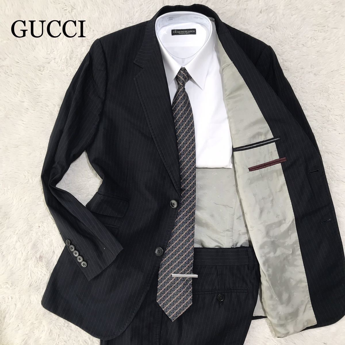 【現行☆未使用級】GUCCI グッチ スーツ 裏地bee ネイビー 総柄 50R 蜂