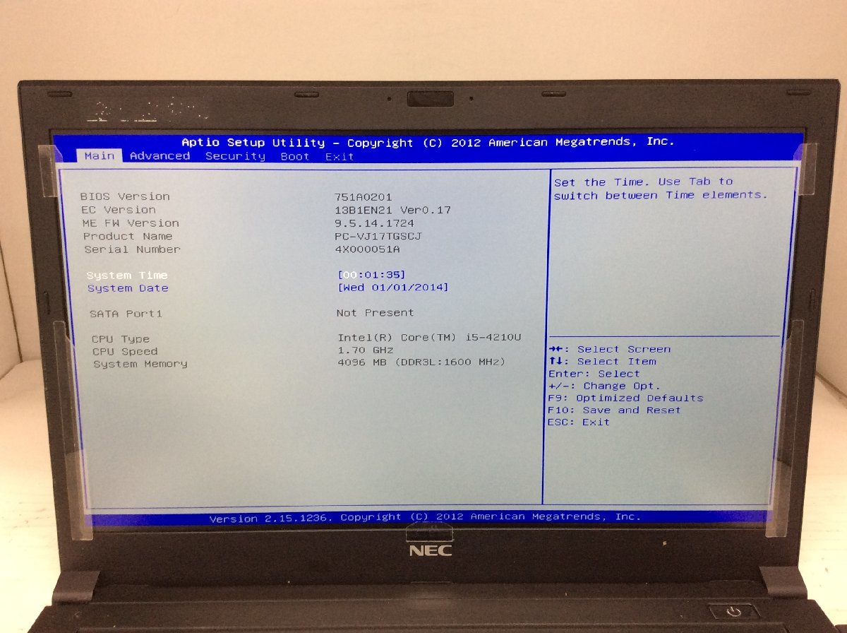 ジャンク/ NEC PC-VJ17TGSCJ Intel Core i5-4210U メモリ4.1GB ストレージ無し 【G14258】の画像9