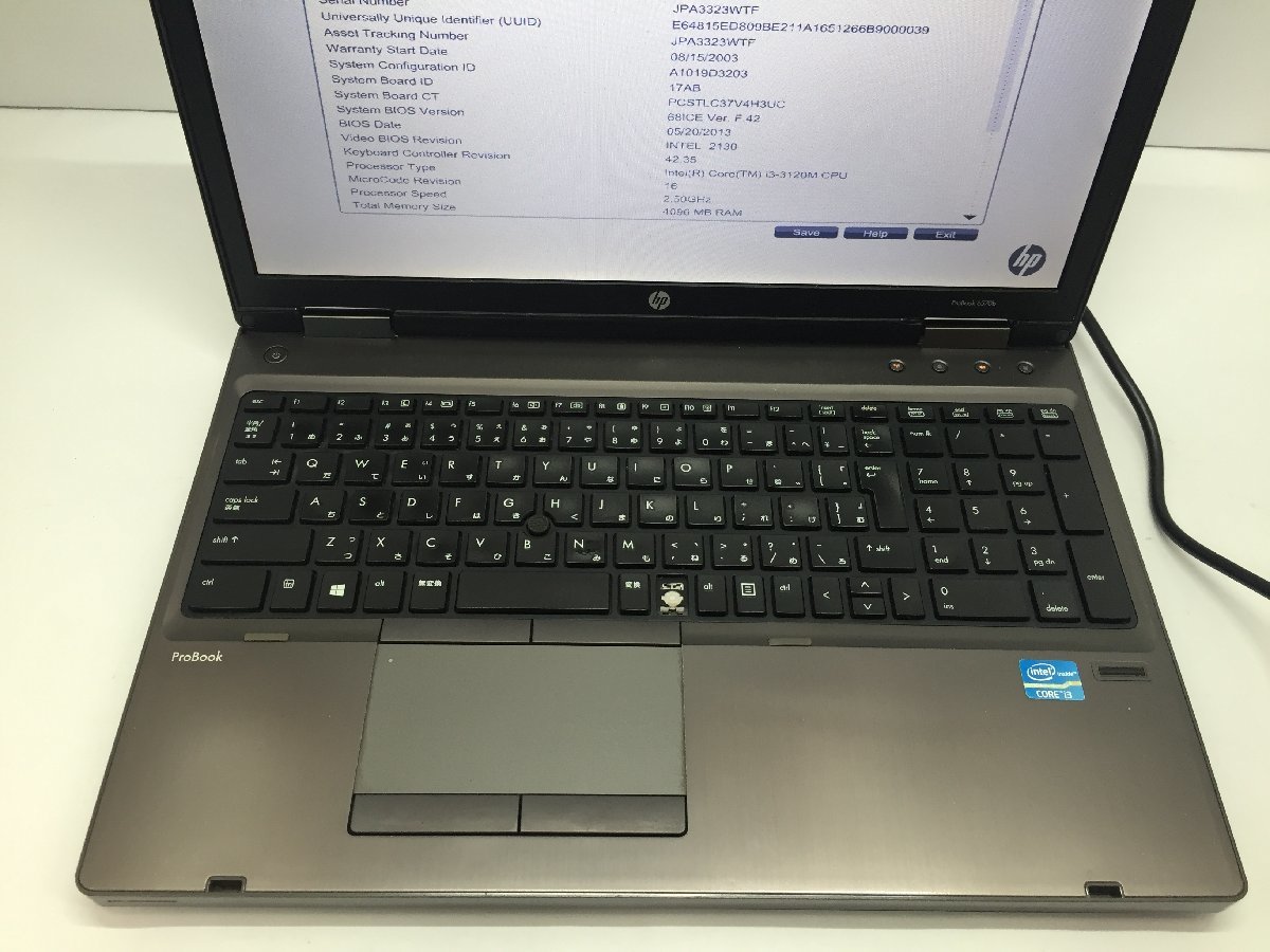 ジャンク/ HP ProBook 6570b Intel Core i3-3120M メモリ4.1GB ストレージ無し 【G14056】_KBテカリ・破損があります