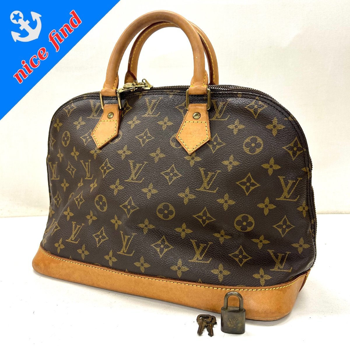 ◆ルイ ヴィトン LOUIS VUITTON◆モノグラム アルマ 旧型 M51130 廃番 ハンドバッグ ブラウン レザー レディース カデナ/鍵付_画像1