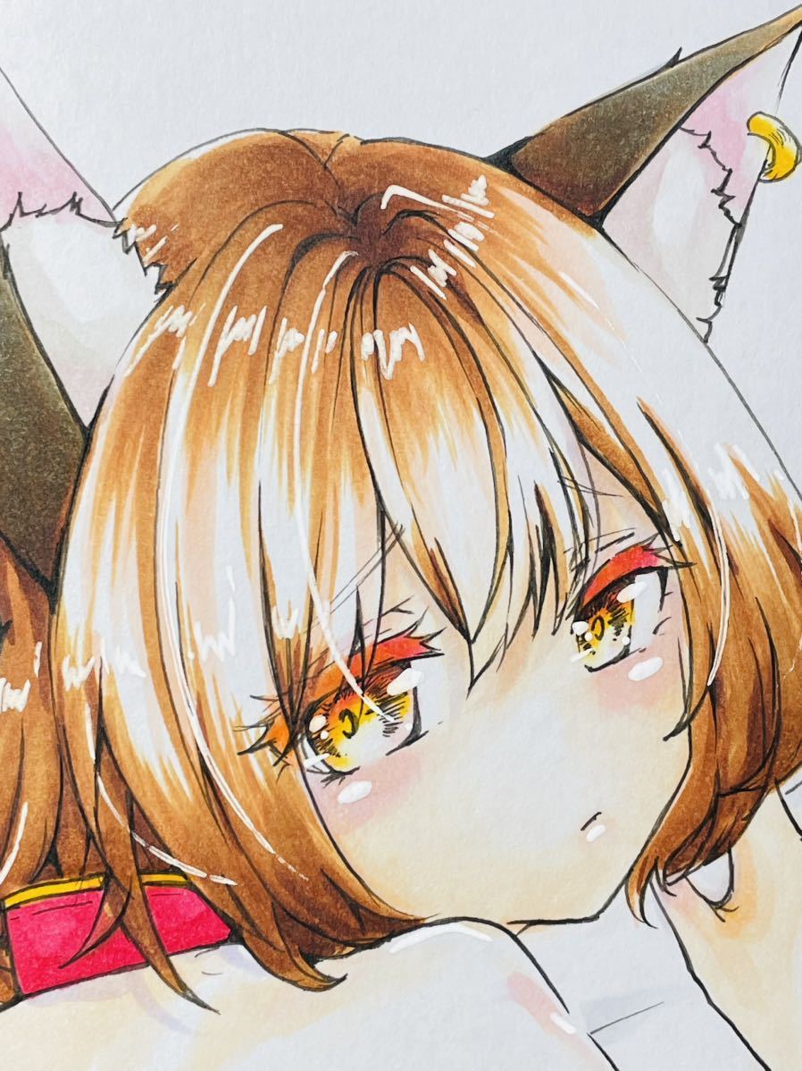 手描き　イラスト 同人　色紙　東方　橙　猫耳　化け猫　チャイナ　ケモ耳_画像1