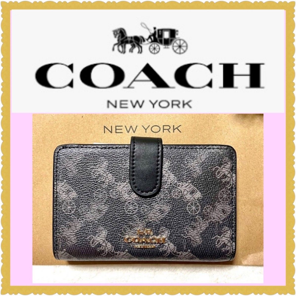 新品 未使用 】COACH コーチ 馬車柄 キャリッジホース 二つ折り