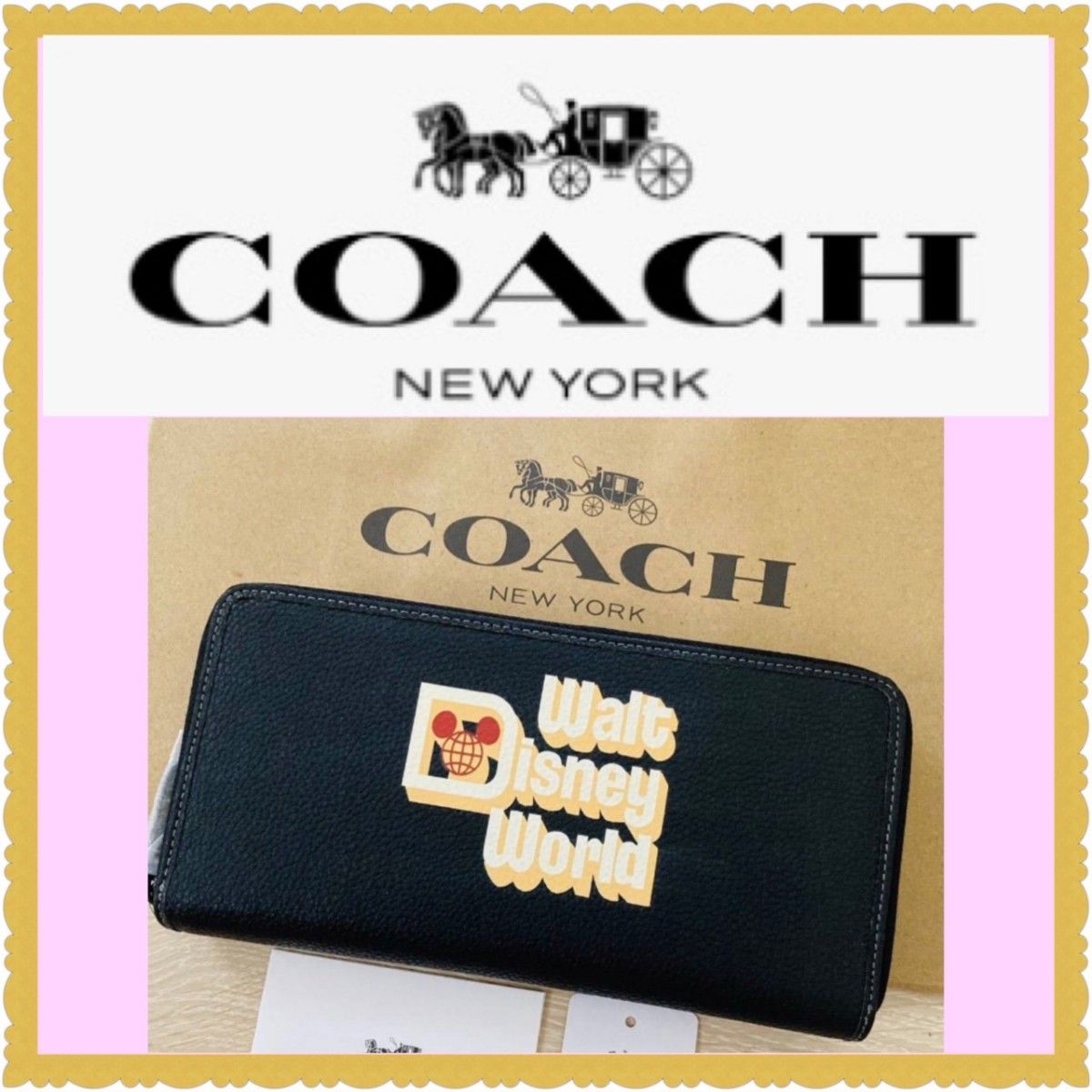 COACH コーチxディズニー限定コラボ  Disney アコーディオン ラウンドジップ ウォルトディズニー ミッキー 黒 