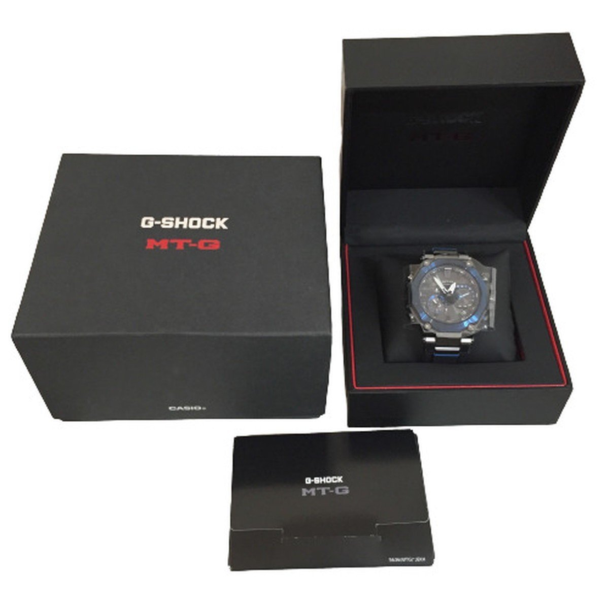 ブランド品専門の ブルー ブラック 電波ソーラー アナログ 腕時計 MTG