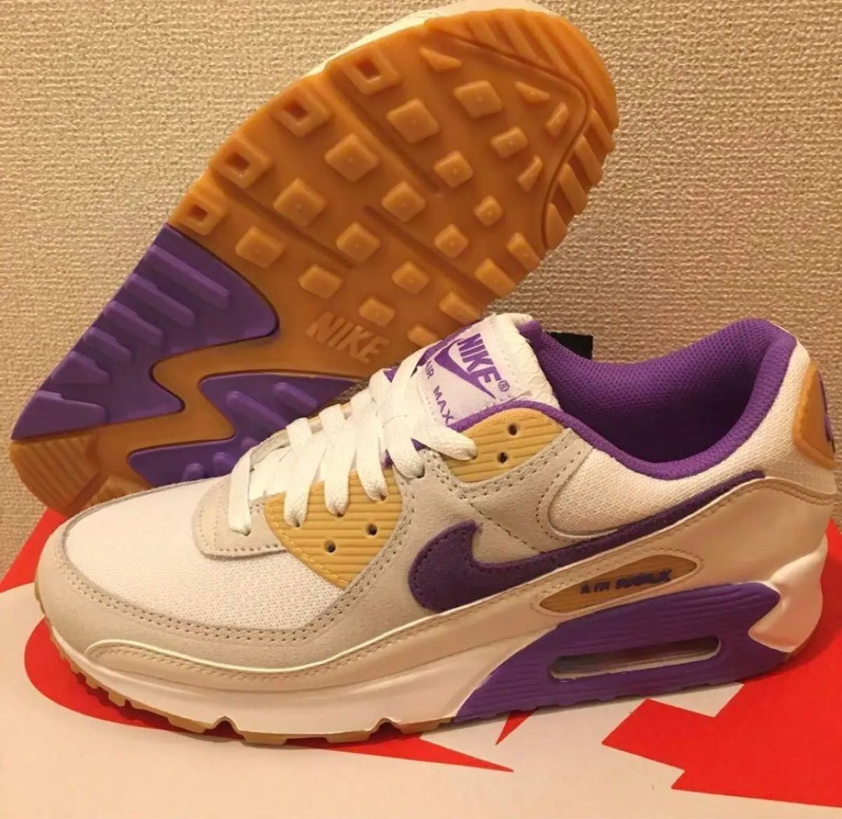 NIKE AIR MAX 90 27cm おしゃれ 白黄紫色 ナイキスニーカー-