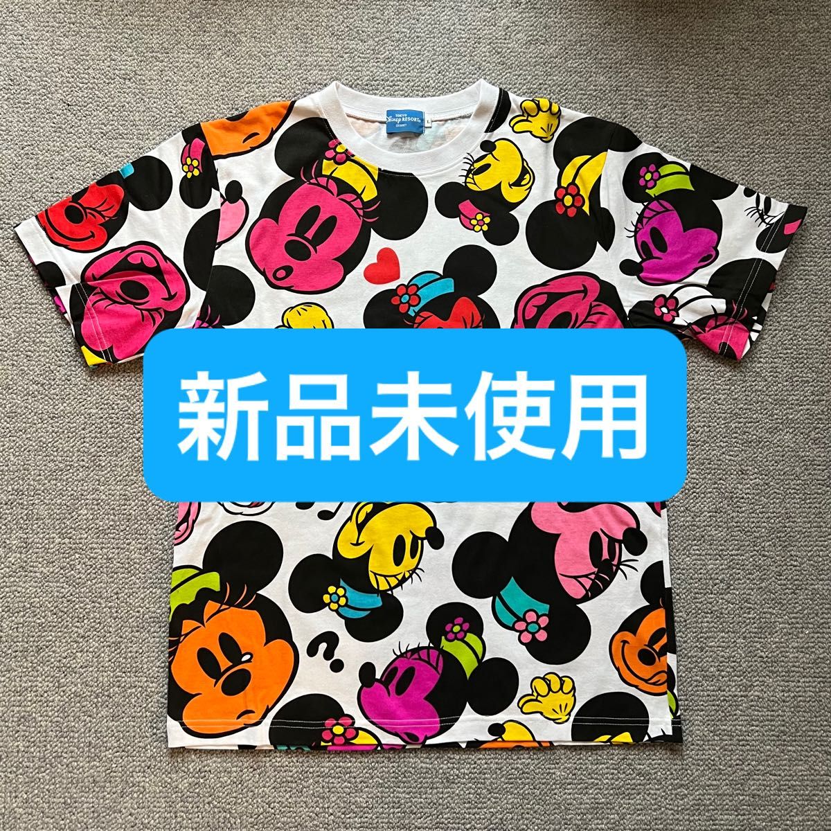 【新品未使用】Disney ディズニー ミニー 総柄半袖Tシャツ アロハシャツ 顔 カラフル TDR ディズニーリゾート ミッキー