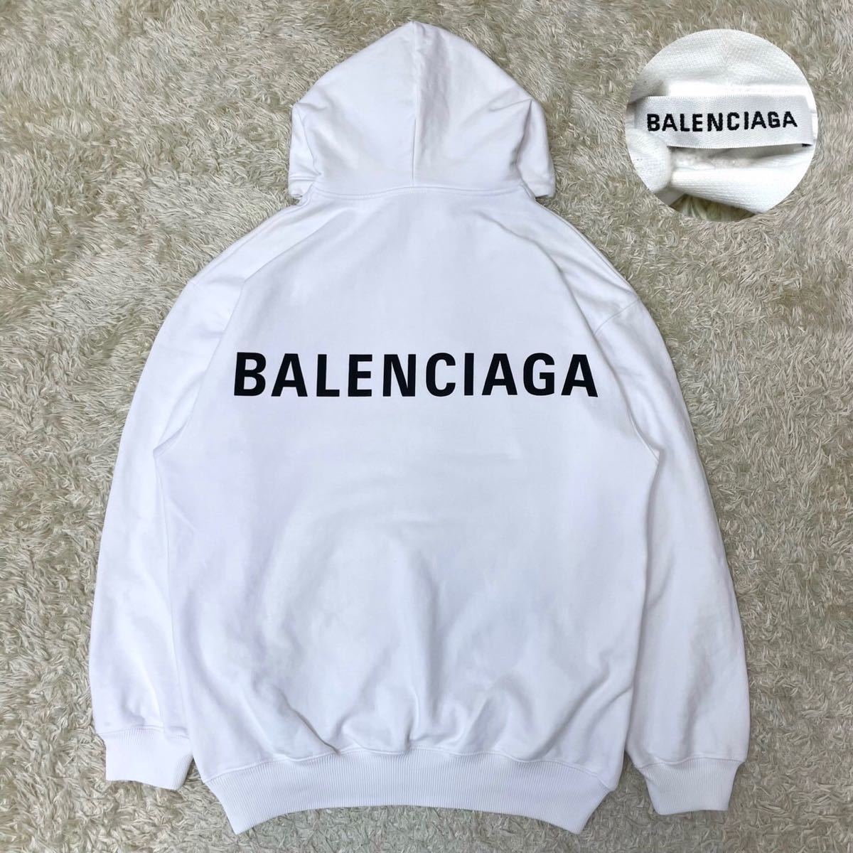 1円】 バレンシアガ パーカー バックロゴ XS ホワイト BALENCIAGA プル