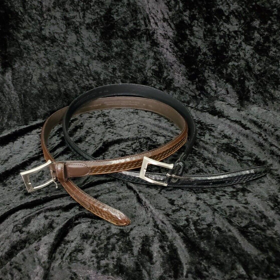 2 Men´s Woven Braided Genuine Leather & Synthetic Black/Brown Belt