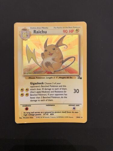 Raichu pokemon card 14/62 Holo -Foil Fossil Set Moderate Played 海外 即決