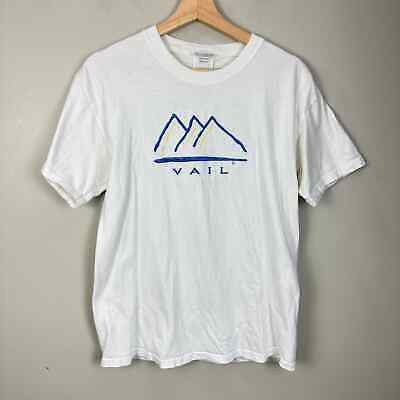 Vintage Vail Graphic Spellout T Shirt Mountains Apres Ski Hanes Beefy Tee Men M 海外 即決