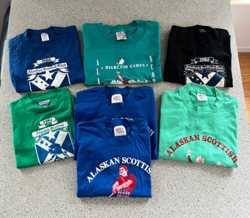 売りファッション Lot of 7 Vintage 80’s Men´s Scottish Games T-Shirts Eagle River Alaska 海外 即決 スキル、知識