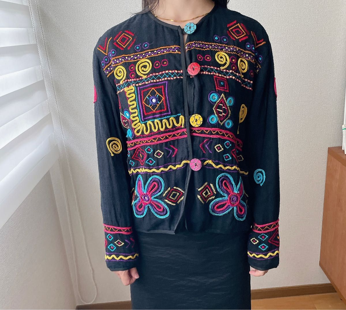 ヴィンテージ インド綿刺繍ジャケット アウター ハンドメイド 民族衣装