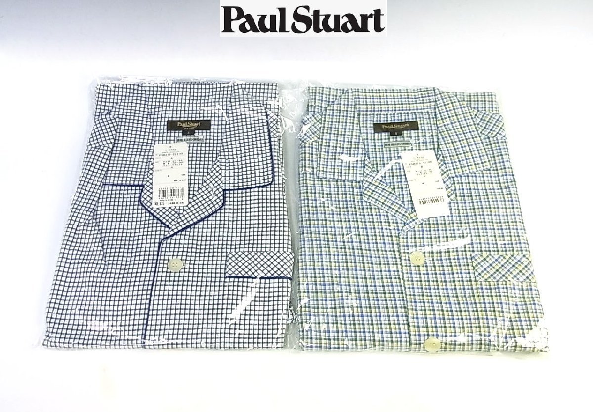 ◆未使用・タグ付◆Paul Stuart/ポールスチュアート◆パジャマ 長袖 長ズボン 計2セット◆緑/水色/白/紺◆Sサイズ◆身長：155～165cm◆_画像1